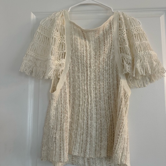 Free People Cream Knit Fringe Blouse - Picture 3 of 5